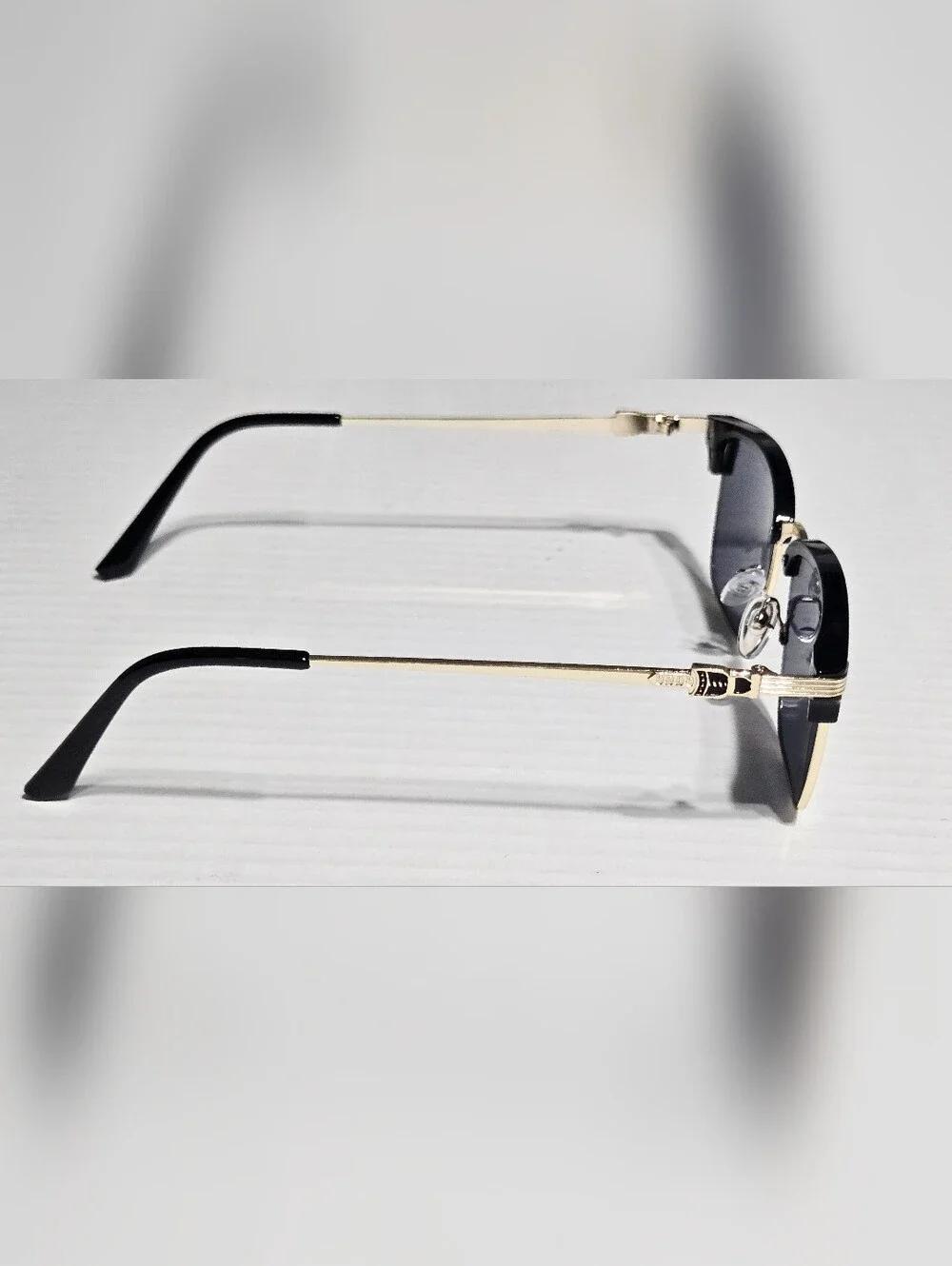 Vintage Style Half Rim Polarized Sunglasses Black Gold Rectangle UV400 Unisex